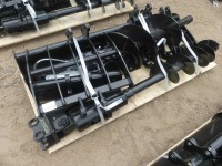 (9) Unused 2024 MIVA Excavator Attachments: Quick Hitch, Rake, Ripper, Graber, Auger, 12" Auger Rod, 8" Bkt., 20" Bkt., 32" Bkt., 6 Pins