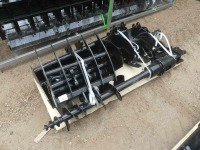 (9) Unused 2024 MIVA Excavator Attachments: Quick Hitch, Rake, Ripper, Graber, Auger, 12" Auger Rod, 8" Bkt., 20" Bkt., 32" Bkt., 6 Pins