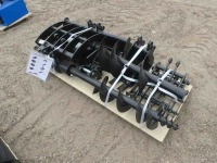 (9) Unused 2024 MIVA Excavator Attachments: Quick Hitch, Rake, Ripper, Graber, Auger, 12" Auger Rod, 8" Bkt., 20" Bkt., 32" Bkt., 6 Pins