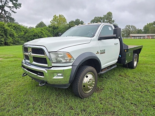 2013 Dodge Ram 5500 4WD Flatbed Truck, s/n 3C7WRNAL4DG545113: Reg. Cab, Cummins 6.7L Turbo Diesel Eng., Auto, 9' Bed, Gooseneck Hitch, 169K mi.