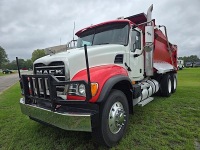 2003 Mack Granite CV713 Tandem-axle Dump Truck, s/n 1M2AG11Y93M005426: Mack 405hp Eng., 10-sp., 315/65R22.5 Fronts, 11R24.5 Rears, Hilbilt 15' Dump, 410K mi.