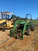 John Deere 5205 Tractor, s/n 20240 (Salvage): Sync Reverser, JD 521 Loader w/ Forks, 3PH, PTO, Drawbar, Need Injection Pump