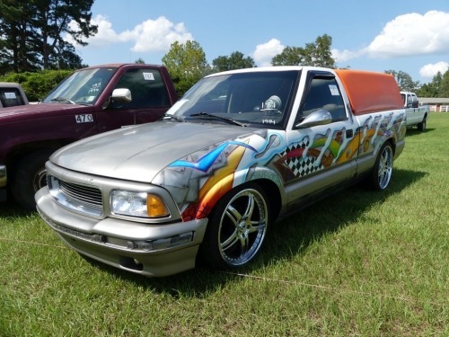 1994 GMC Sonoma Pickup, s/n 1GTCS14Z9RK505042: 2-door, 4.3L V6 Eng., Camper Shell, Custom Paint & Wheels, 153K mi.