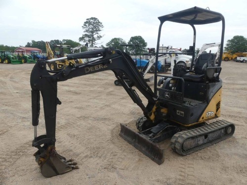 2014 John Deere 17D Mini Excavator, s/n 1FF017DXKEK222821: Canopy, Rubber Tracks, Blade, Turn Table Issue - Swings Freely, 1717 hrs