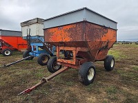 Ficklin Gravity Flow Wagon: Left Side Dump, 250 BU, Orange & Silver