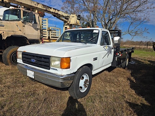 1989 Ford F350 Flatbed Truck, s/n 1FDKF37MLKNB04256 (Inoperable): Needs Injectors, 5-sp.