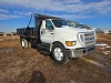 2004 Ford F650 Single-axle Flatbed Dump, s/n 3FRNF65234V617717: Cat C7 Diesel Eng., Auto, 14' Steel Bed, Tarp, Pintle Hitch, 55K mi.