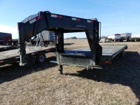 2022 Freightliner Gatormade Elite Gooseneck Flatbed Trailer: 25+5, Mega Ramps, LED Light Bar, Hyd. Disc Brakes, Side Cargo Box w/ Chains & Binders, 4" Rail Wrenches w/ Straps, Extra Ratchet Straps