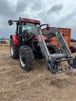 Case MX100C MFWD Tractor, s/n JJE1053966: C/A, Loader, No Bkt., Busted Glass on Right Side, 10886 hrs