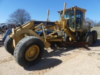 Cat 12H Motor Grader, s/n 4XM01260 (Salvage): Encl. Cab, Hyd. Side Shift, Tip Control, Mid-mount Scarifier, 14.00x24 Tires, Cranks and Runs, Has Steering Issue, 13472 hrs