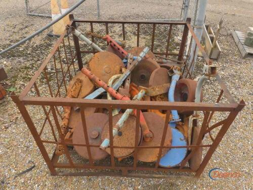 Crate of Misc. Tiller Gauge Wheels & Wheel Weights