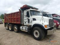 2006 Mack Granite CV713 Tri-axle Dump Truck, s/n 1M2AG11C26M032931: Maxitorque ES T310M/MLR 10-sp., Multi Reverse, Spring Susp., 425/65R22.5 Fronts, 11R24.5 Rears, Air Lift 3rd Axle w/ 295/75R22.5 Tires, Ox Bodies 16' Bed, Odometer Shows 418K mi.