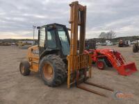 Case 586H Rough-Terrain Forklift, s/n HKDC595104: Encl. Cab, Diesel Eng., 3-stage Mast, 46" Forks, 6000 lb. Cap., 19.5L-24 Fronts, 11L-16 Rears, Meter Shows 3360 hrs