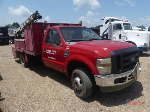 2010 Ford F350 Flatbed Truck, s/n 1FDWF3HR7AEA60564 (Inoperable): Diesel Eng., Auto, IMT 2020 Crane