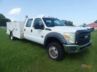 2011 Ford F550 4WD Truck, s/n 1FD0W5HT0BEA38064: Crew Cab, Diesel, Deleted, P/S, A/C, 19.5 Tires, Warner Service Body, Odometer Shows 146K mi.