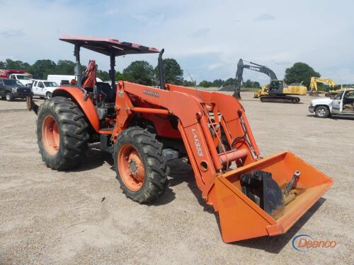 Kubota M8540D MFWD Tractor, s/n 50455: Rollbar Canopy, 8-sp. Shuttle Shift, Front Loader, Woods BH90X Backhoe Attachment w/ 12" & 24" Bkts., 3PH, 540 PTO, 2 Hyd Remotes, Meter Shows 2029 hrs