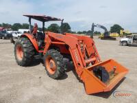 Kubota M8540D MFWD Tractor, s/n 50455: Rollbar Canopy, 8-sp. Shuttle Shift, Front Loader, Woods BH90X Backhoe Attachment w/ 12" & 24" Bkts., 3PH, 540 PTO, 2 Hyd Remotes, Meter Shows 2029 hrs