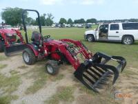 Mahindra EMAX 22L MFWD Tractor, s/n 22HRL04616: Rollbar, Mahindra 25L Loader w/ Grapple, 3PH, PTO, Drawbar, Meter Shows 243 hrs