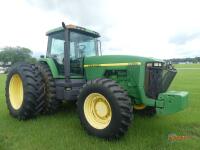 John Deere 8400 MFWD Tractor, s/n RW8400P011755: Encl. Cab, Front Counterweights, 20.8R42 Rear Duals, 16.9-30 Fronts, Lift Arms, 4 Hyd Remotes, Drawbar, 8590 hrs