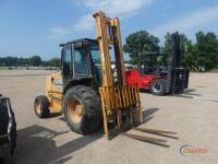 Case 586H Rough-Terrain Forklift, s/n HKDC595104: Encl. Cab, Diesel Eng., 3-stage Mast, 46" Forks, 6000 lb. Cap., 19.5L-24 Fronts, 11L-16 Rears, 3360 hrs