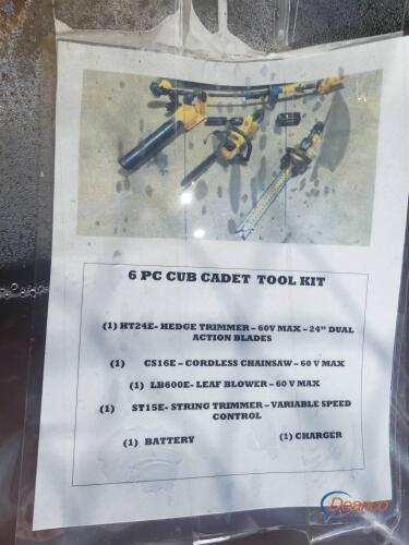 6pc Cub Cadet Tool Kit w/ Hedge Trimmer, Chainsaw, Leaf Blower, String Trimmer, Battery & Charge