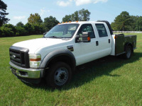 2008 Ford F450 Truck, s/n 1FDXW46R48EC90862: 4-door, Powertroke V8 Turbo Diesel, Auto, Flatbed w/ Side Boxes, Odometer Shows 195K mi