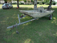 1999 Lowes 14' Flat Bottom Boat, s/n 0MCL1609K899 w/ Trailer (No Title - Bill of Sale Only): Alum., 1999 Johnson Tracker 25hp Motor, Elec. Start, Galvanized Trailer w/ New Tires