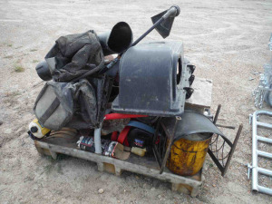 Pallet containing Misc. Items including Weed Trimmers, Plow Parts, Misc. Parts, etc.