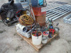 Pallet containing Misc. Items including Nuts, Bolts, 55-gal Oil Drum w/ Manual Pump, Tools, etc.