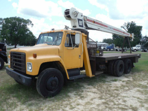 1984 International F1954 Boom Truck, s/n 1HTLKTVRXEHA64139: Int'l Diesel Eng., 13-sp., T/A, w/ RO Stinger 110 Crane, 10-ton, 3-section w/ Jib, Outriggers, Odometer Shows 119K mi.