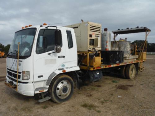 2009 Mitsubishi Fuso FK260 Paint Striping Truck, s/n JL6HKS1E29K016728: Cabover, S/A, Diesel, Auto, Ingersoll Rand 185 Hyd. Air Compresor, Odometer Shows 88K mi.