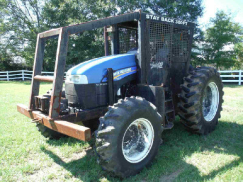 New Holland TS6.120 MFWD Tractor, s/n 2059910: 2 Hyd. Remotes, Wood Boss Enclosure System, Winch, 18.4-34 Rears, Meter Shows 4023 hrs