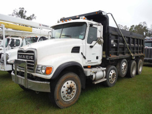 2007 Mack CV713 Quad-axle Dump Truck, s/n 1M2AG11C97M054930: 10-sp., Ox Bodies 17' 15-17 yard Bed, Odometer Shows 461K mi.