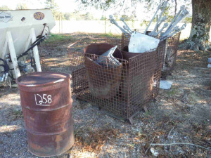 (2) Baskets & (1) Drum of Misc. Galvanized Iron and Lot of Misc Iron