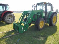 2010 John Deere 6430 MFWD Tractor, s/n L06430H636481 (Monitor in Check In Building): Encl. Cab, JD 673 Loader w/ Forks, Meter Shows 1828 hrs