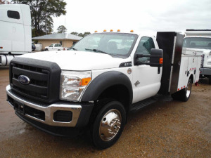 2016 Ford F450 Service Truck, s/n 1FDUF4GT9GEA04841 (Remote in Check In Building): 6.7 Powerstroke Diesel, Auto, Palfinger Mechanics Body, Torch Box, Palfinger Crane w/ Radio Remote, Outriggers, Roll Top Lockable Bed Cover, Odometer Shows 269K mi.
