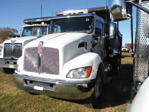 Unused 2022 Kenworth T370 Tandem-axle Dump, s/n 2NKHLJ9X0NM146987: Paccar PX9 330hp Eng., Allison Auto, Hendrickson Susp., 14K Front, 40K Rears, Ox Bodies 16' Dump, High Lift Tailgate, Rear Air Hookup, Full Factory Warranty, FET is Paid, Odometer shows 88