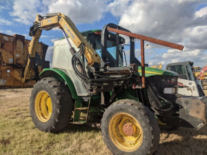 John Deere 6420 MFWD Tractor, s/n L06420H379454: Cab, Lift Arms, Drawbar, 2 Hyd. Remotes, Rear Wheel Counter Weight, w/ Alamo Ditch Bank Mower, 9531 hrs, ID 42282