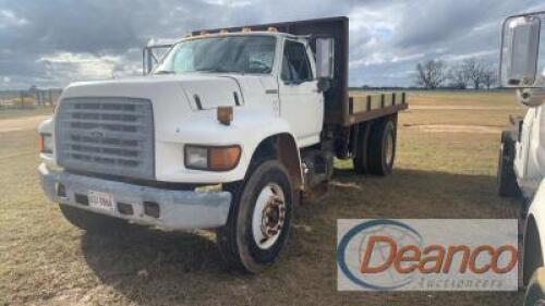 1997 Ford F-Series Flatbed Dump Truck, s/n 1FDXF80ESW127712: 168K mi.