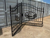 Unused 2022 Greatbear 14' Bi-parting Wrought Iron Gate: Deer Artwork