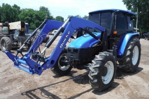 New Holland TL100 MFWD Tractor, s/n 001329539: Encl. Cab, Front Loader, No Bkt., Meter Shows 3057 hrs