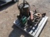 Pallet containing Transmission Jack, Leaf Blower, Grease Barrel - 2