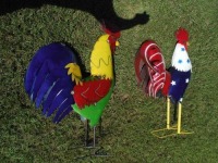 (2) Metal Roosters