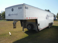 2018 Wells Cargo 32' Enclosed Gooseneck Trailer, s/n 575200R31JT364403 (Flood Damaged): 3-axle, Side Door, Rear Barn Door, Inside Wood Shelving, Used for tool storage