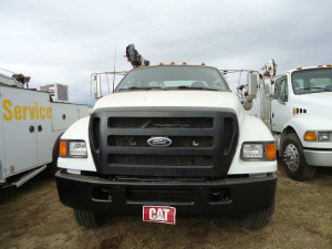 2006 Ford F650XL Service Truck, s/n 3FRWX65P96V384202: Super-duty, 4-door Ext. Cab, Cat C7 Diesel Eng., Manual Trans., Air Brakes, 11' Bed, IMT 6025 Crane w/ Remote, IMT Hyd. Air Compressor, American Eagle Tool Boxes, Outriggers, 400K mi., ID 42848